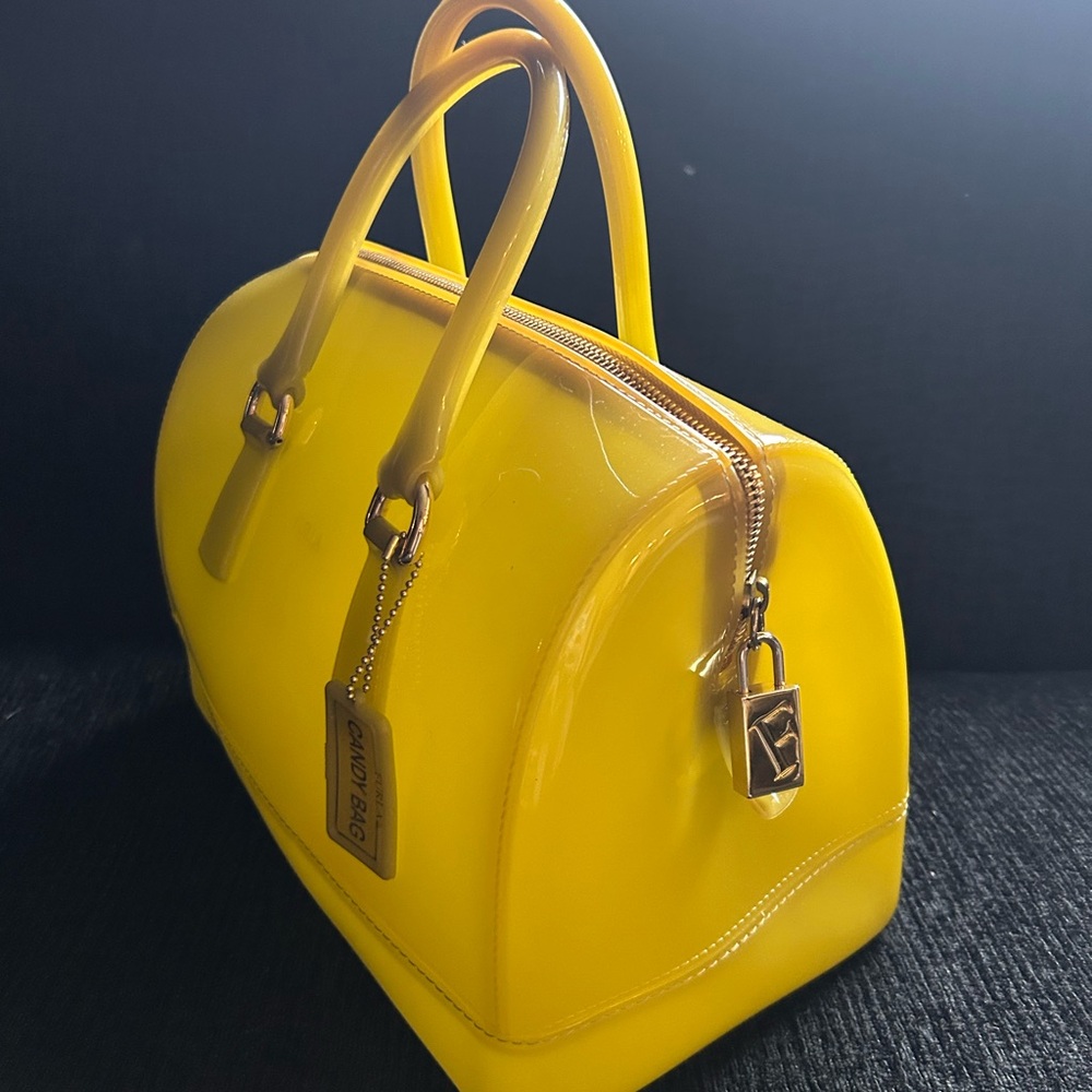 FURLA Citron Yellow Green Jelly Candy Large Satchel Bag - Picture 9 of 14